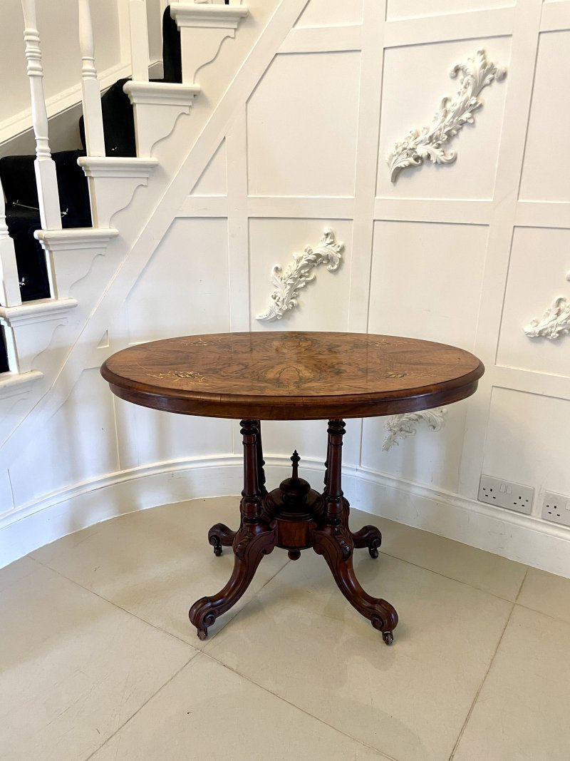 Antique Victorian Quality Inlaid Burr Walnut Oval Centre Table